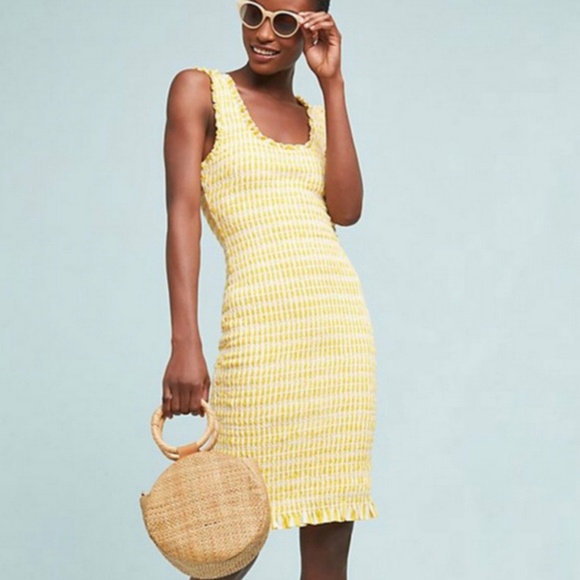 Anthropologie Akemi + Kin Smocked Yellow Sleeveless Dress with Ruffles - Picture 1 of 12